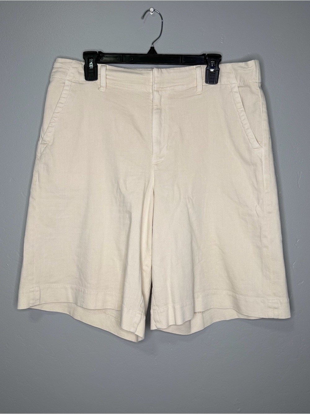 Ameican Eagle Stretch High-Waisted Trouser Bermuda Shorts Cream Baggy Leg 12
